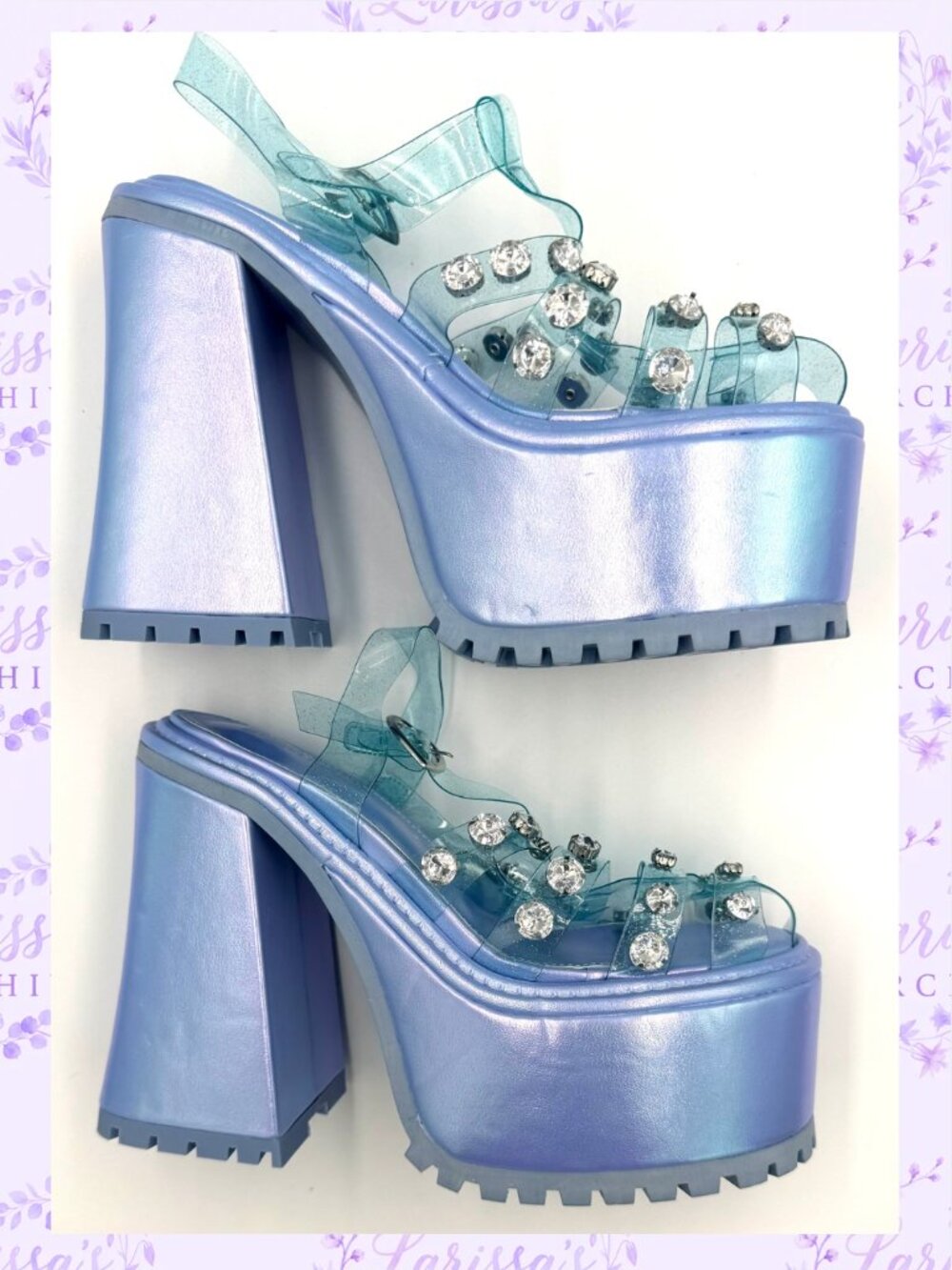 Sugar Thrillz by Dolls Kill | Self-Love Club Holographic Platform Heels | Size 7 - Picture 8 of 15